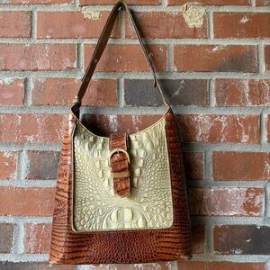 BRAHMIN Elegant Brown and Cream Crocodile Embossed Women's Bag